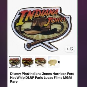 Vintage Indiana Jones Hat and Whip Pin